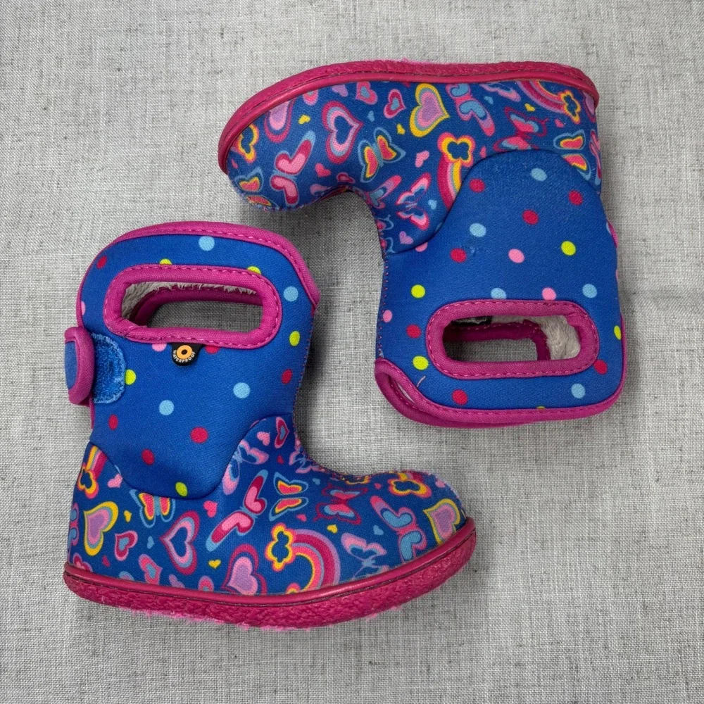 Bogs Baby Rainbow Blue Pink Waterproof Insulated Winter Boots Pull On Kid Size 7